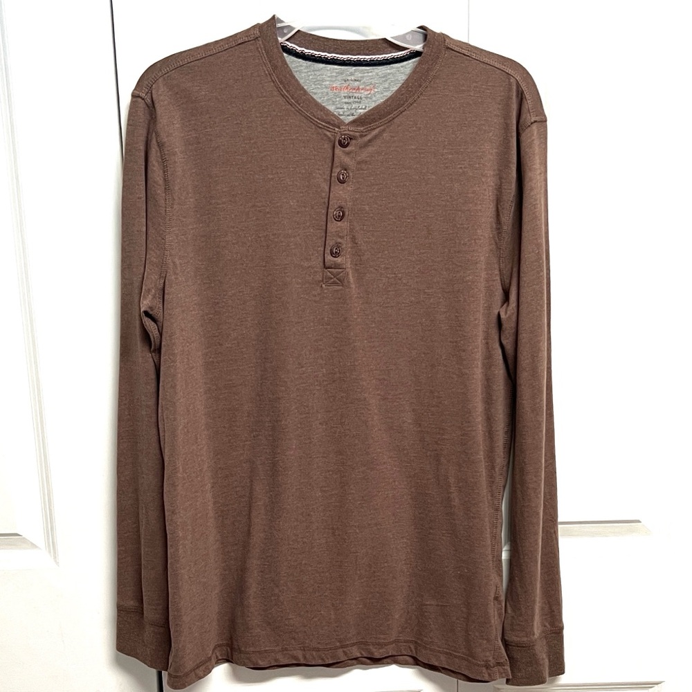 Weatherproof Men's Long-Sleeve Henley in Brown Vintage Look Size M